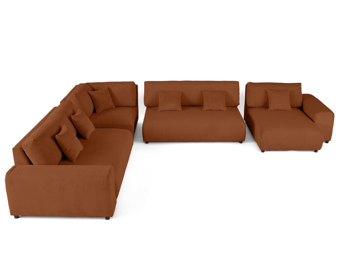 Canapé modulable d'angle gauche 8 places en velours côtelé Garance