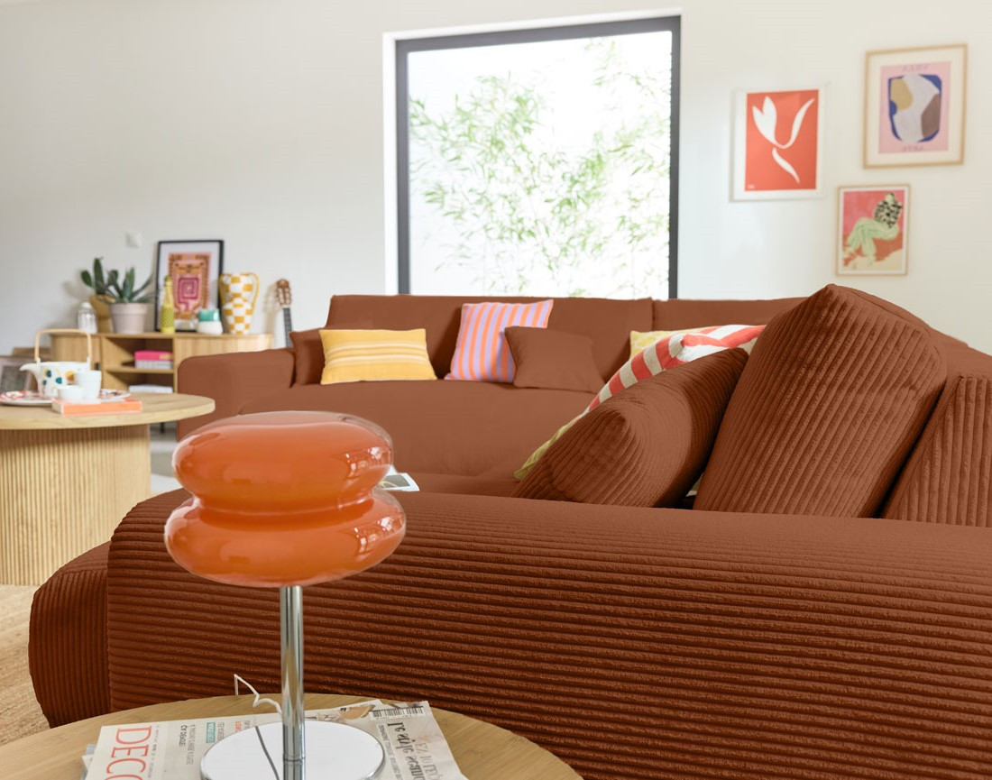 Canapé modulable d'angle gauche 8 places en velours côtelé Garance