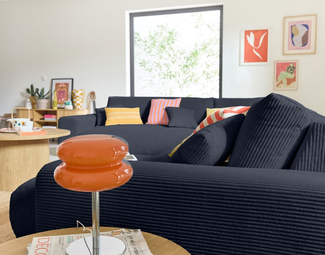 Canapé modulable d'angle gauche 8 places en velours côtelé Garance