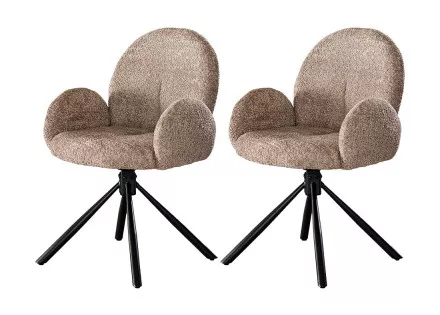 Lot de 2 fauteuils rotatifs en tissu bouclette sable Narla