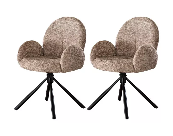 Lot de 2 fauteuils rotatifs en tissu bouclette sable Narla