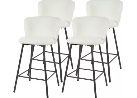 Lot de 4 tabourets de bar en tissu bouclette blanc Tenor