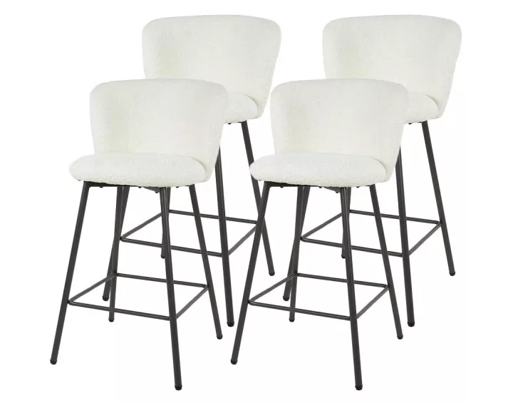 Lot de 4 tabourets de bar en tissu bouclette blanc Tenor