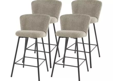 Lot de 4 tabourets de bar en tissu bouclette sable Tenor