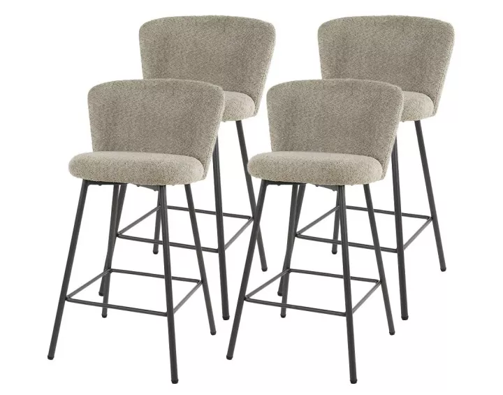 Lot de 4 tabourets de bar en tissu bouclette sable Tenor