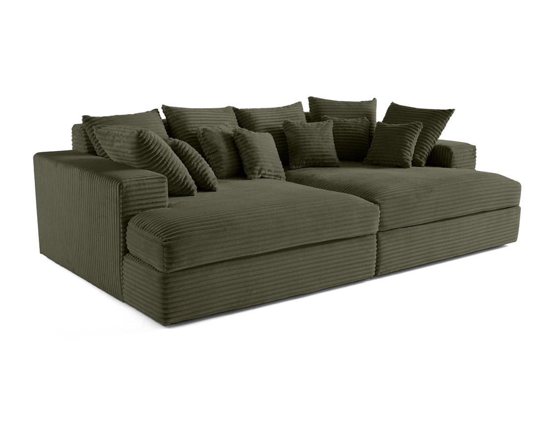 Canapé 4 places avec double méridienne en velours côtelé grosses côtes Collins