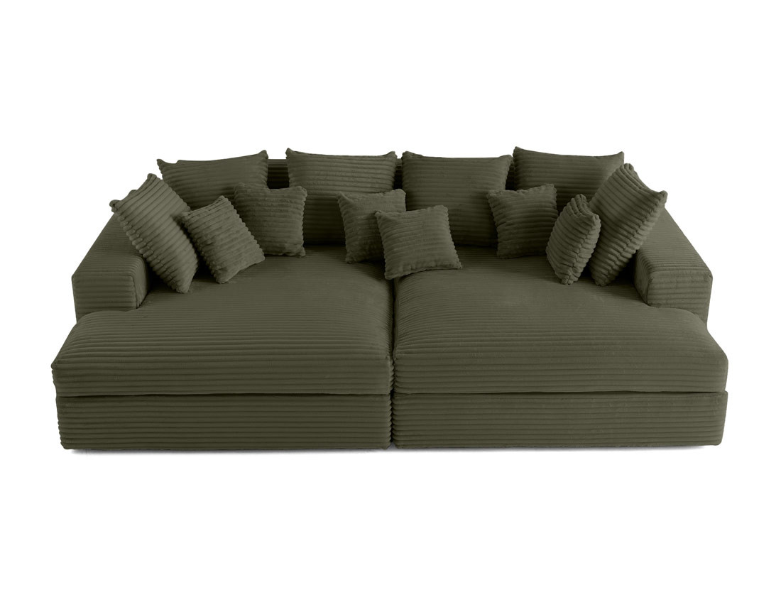 Canapé 4 places avec double méridienne en velours côtelé grosses côtes Collins