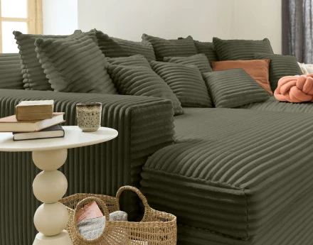 Canapé 4 places avec double méridienne en velours côtelé grosses côtes Collins