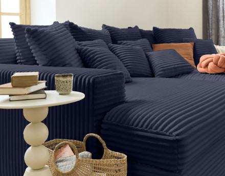 Canapé 4 places avec double méridienne en velours côtelé grosses côtes Collins