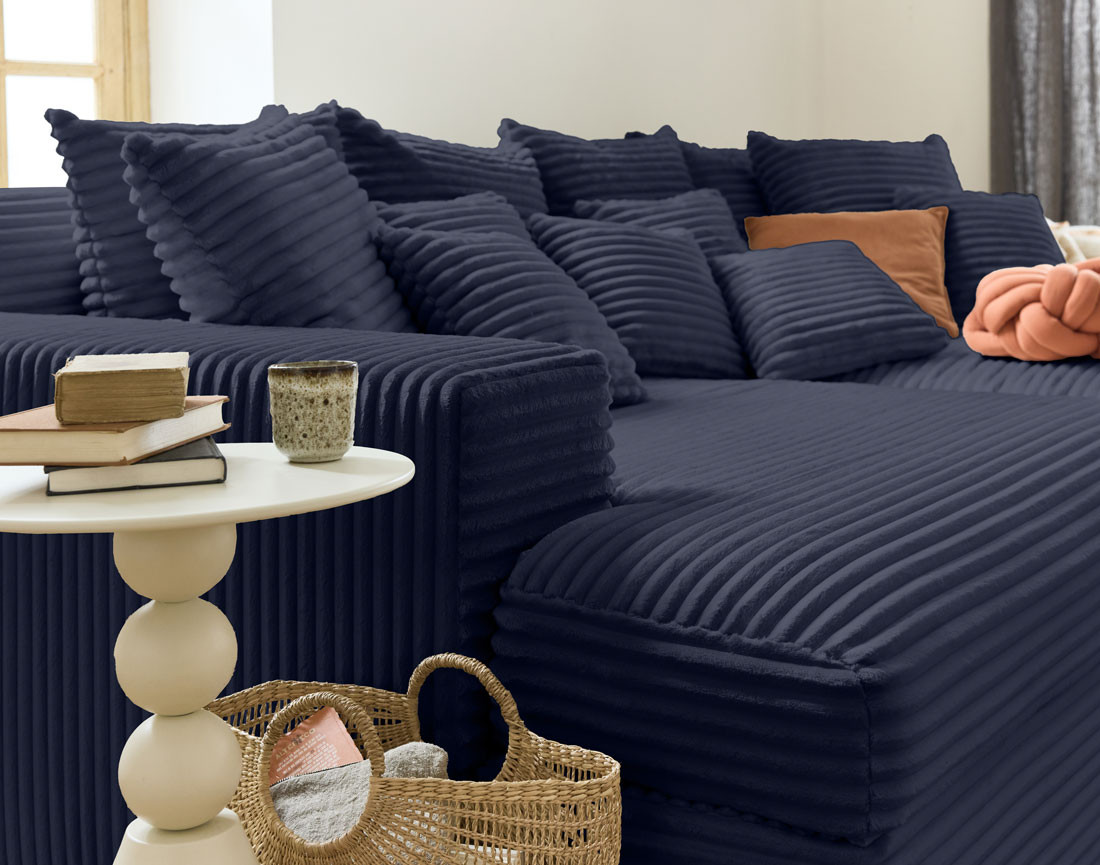 Canapé 4 places avec double méridienne en velours côtelé grosses côtes Collins