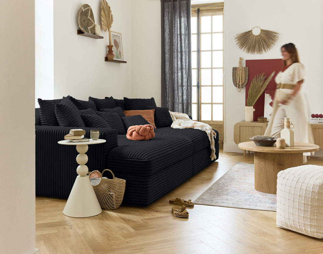 Canapé 4 places avec double méridienne en velours côtelé grosses côtes Collins Canapé 4 places avec double méridienne en velours côtelé grosses côtes Collins