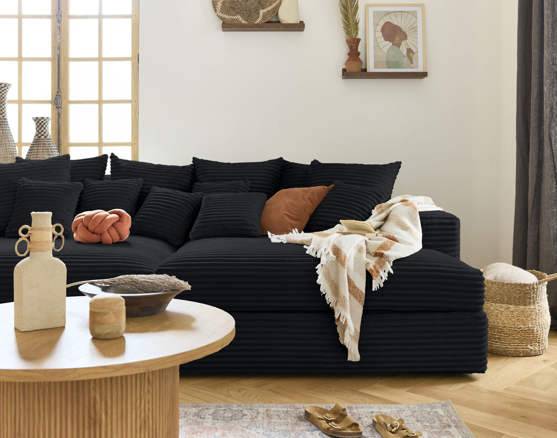 Canapé 4 places avec double méridienne en velours côtelé grosses côtes Collins Canapé 4 places avec double méridienne en velours côtelé grosses côtes Collins