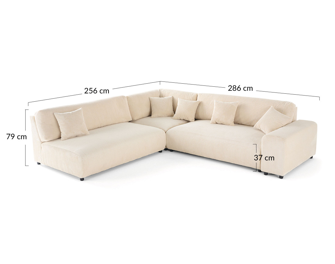 Canapé modulable d'angle gauche 6 places en velours côtelé Garance