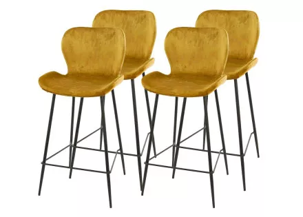 Lot de 4 tabourets de bar en velours doré Basti