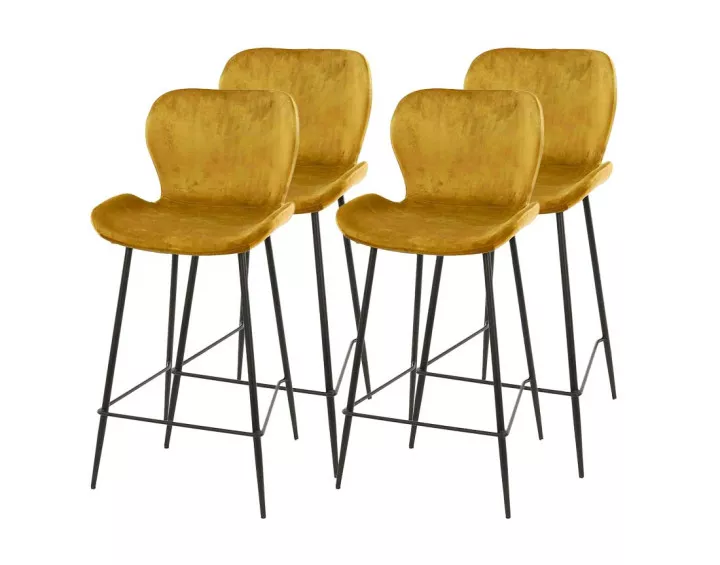 Lot de 4 tabourets de bar en velours doré Basti