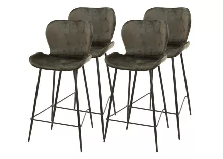 Lot de 4 tabourets de bar en velours gris Basti