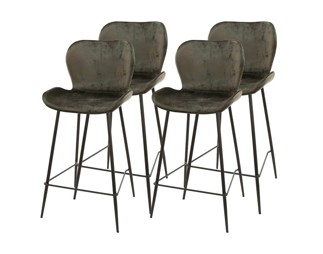 Lot de 4 tabourets de bar en velours gris Basti