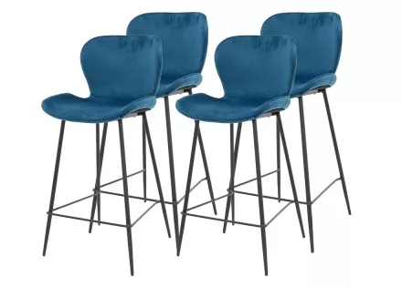 Lot de 4 tabourets de bar en velours bleu Basti