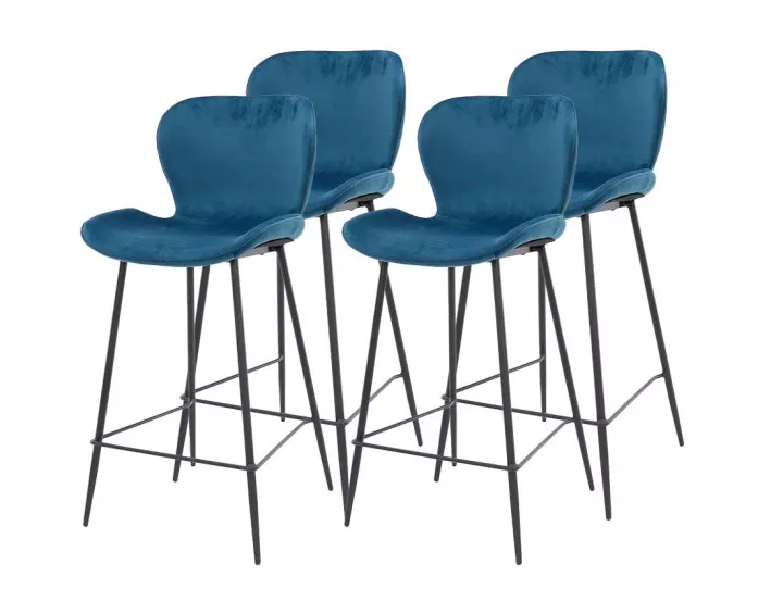 Lot de 4 tabourets de bar en velours bleu Basti