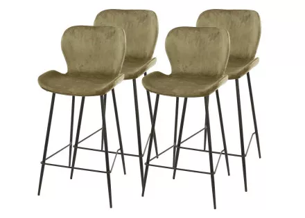 Lot de quatre tabourets de bar en velours taupe