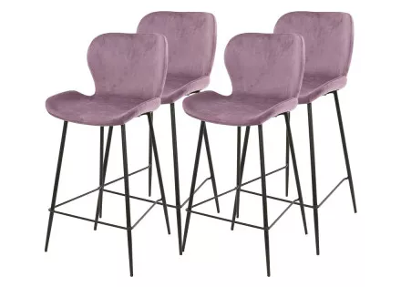 Lot de 4 tabourets de bar en velours rose Basti