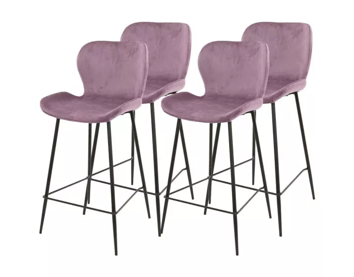 Lot de 4 tabourets de bar en velours rose Basti