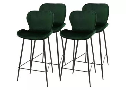 Lot de 4 tabourets de bar en velours vert Basti