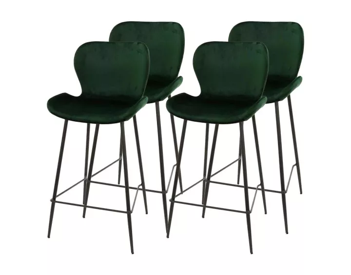 Lot de 4 tabourets de bar en velours vert Basti