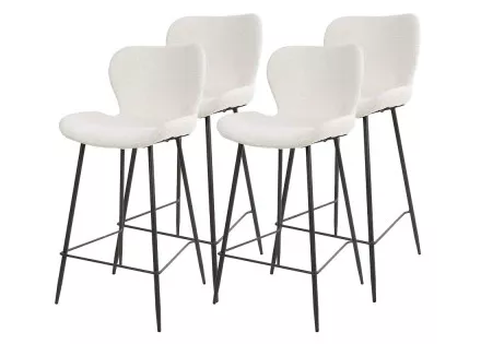 Lot de 4 tabourets de bar en tissu bouclette blanc Basti