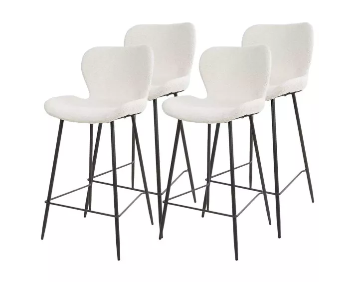 Lot de 4 tabourets de bar en tissu bouclette blanc Basti