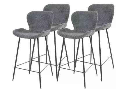 Lot de 4 tabourets de bar en tissu bouclette grise Basti