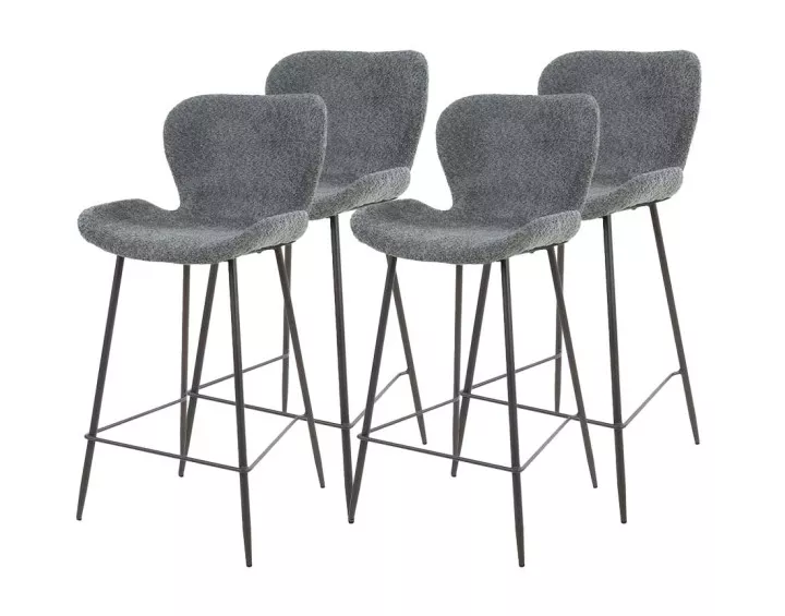 Lot de 4 tabourets de bar en tissu bouclette grise Basti