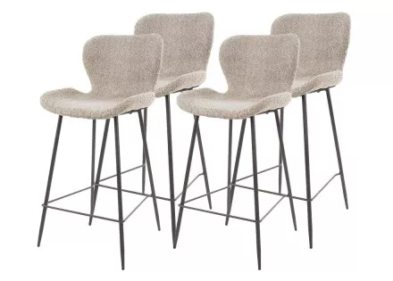 Lot de 4 tabourets de bar en tissu bouclette sable Basti