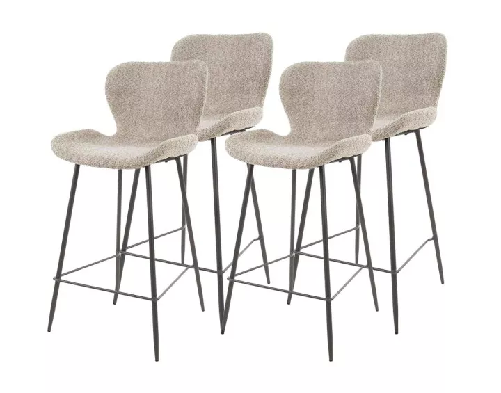 Lot de 4 tabourets de bar en tissu bouclette sable Basti