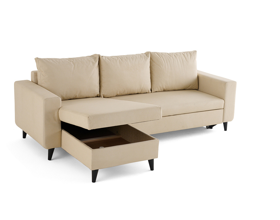 Canapé d'angle réversible 4 places convertible avec coffre en cuir vegan Nordic