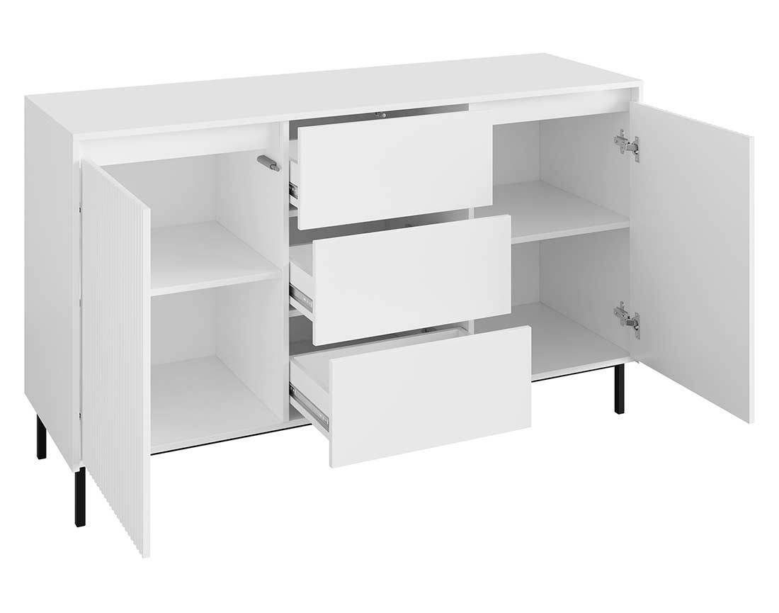 Buffet bas blanc 3 tiroirs et 2 portes 153 cm Girona