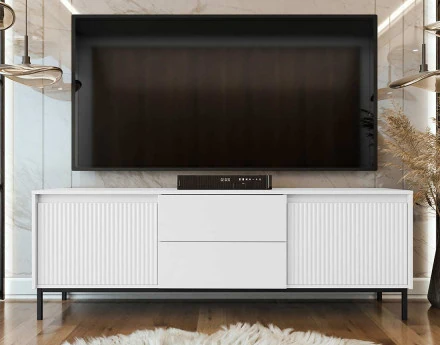 Meuble tv blanc 2 portes et 2 tiroirs 174 cm Girona