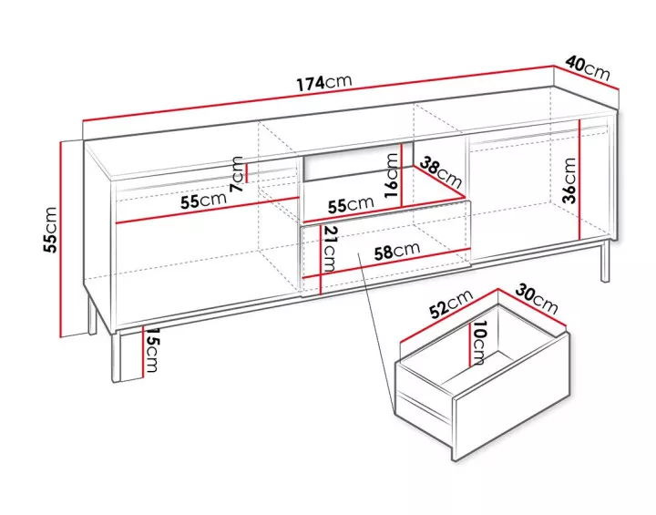 Meuble TV ouvert blanc 174 cm Girona