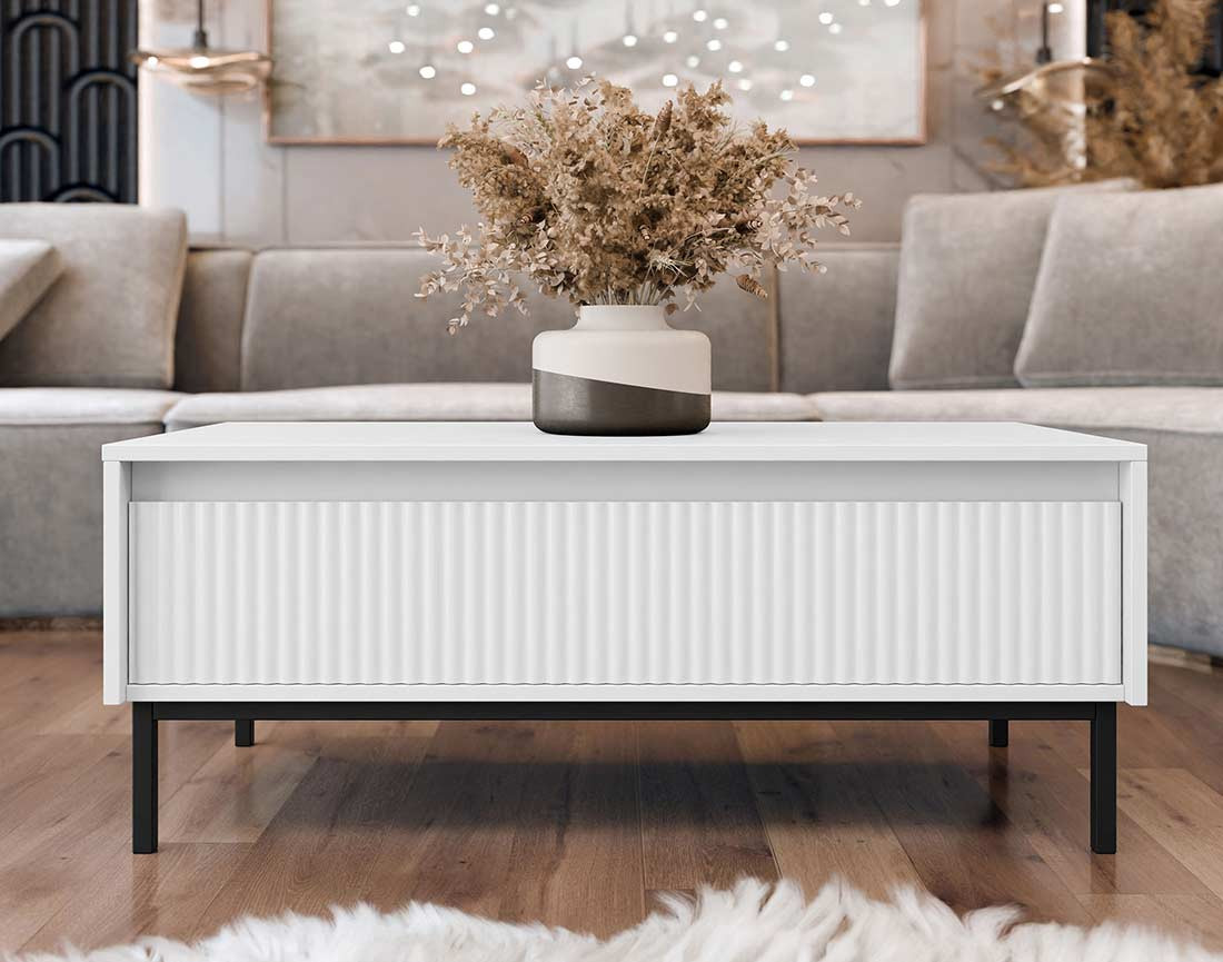 Table basse blanc 1 tiroir 100 cm Girona