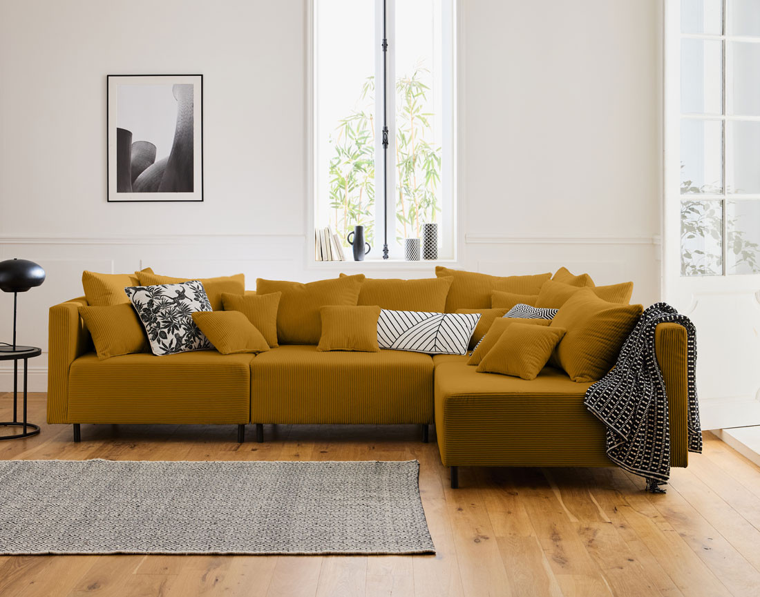Canapé modulable d'angle réversible 4 places en velours côtelé Edinburg