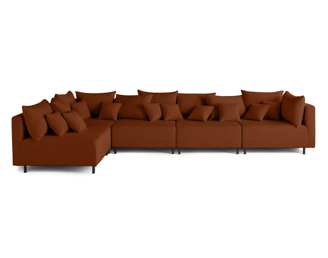 Canapé d'angle modulable 5 places en velours côtelé Edinburg