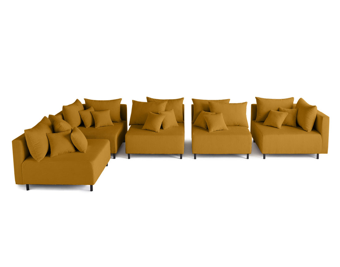 Canapé d'angle modulable 5 places en velours côtelé Edinburg