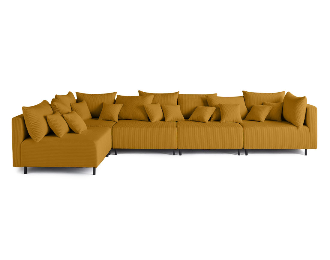 Canapé d'angle modulable 5 places en velours côtelé Edinburg