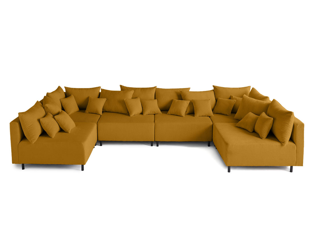 Canapé panoramique modulable 6 places en velours côtelé Edinburg