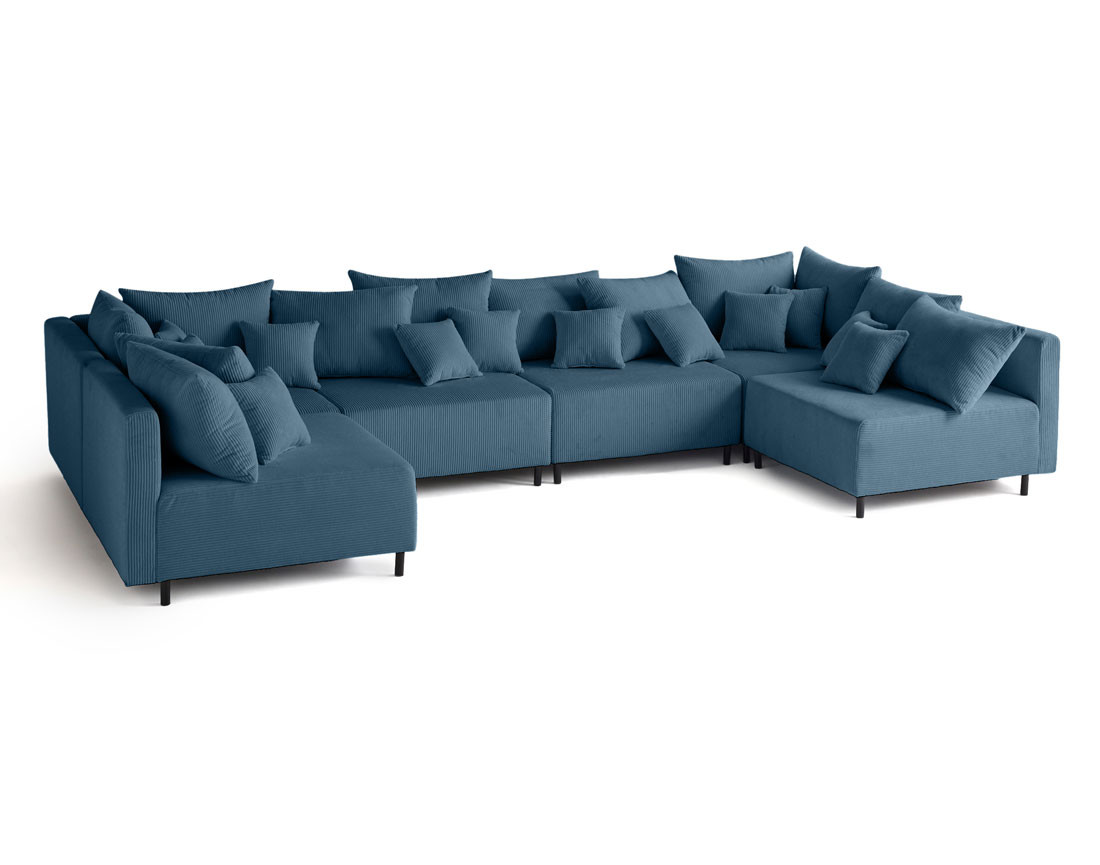 Canapé panoramique modulable 6 places en velours côtelé Edinburg