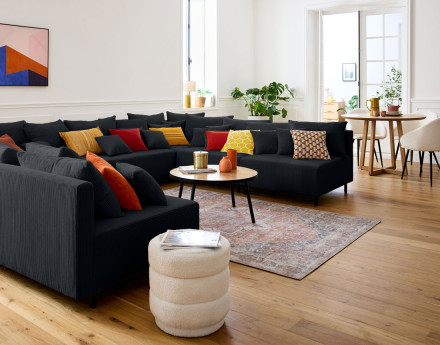 Canapé panoramique modulable 8 places en velours côtelé Edinburg