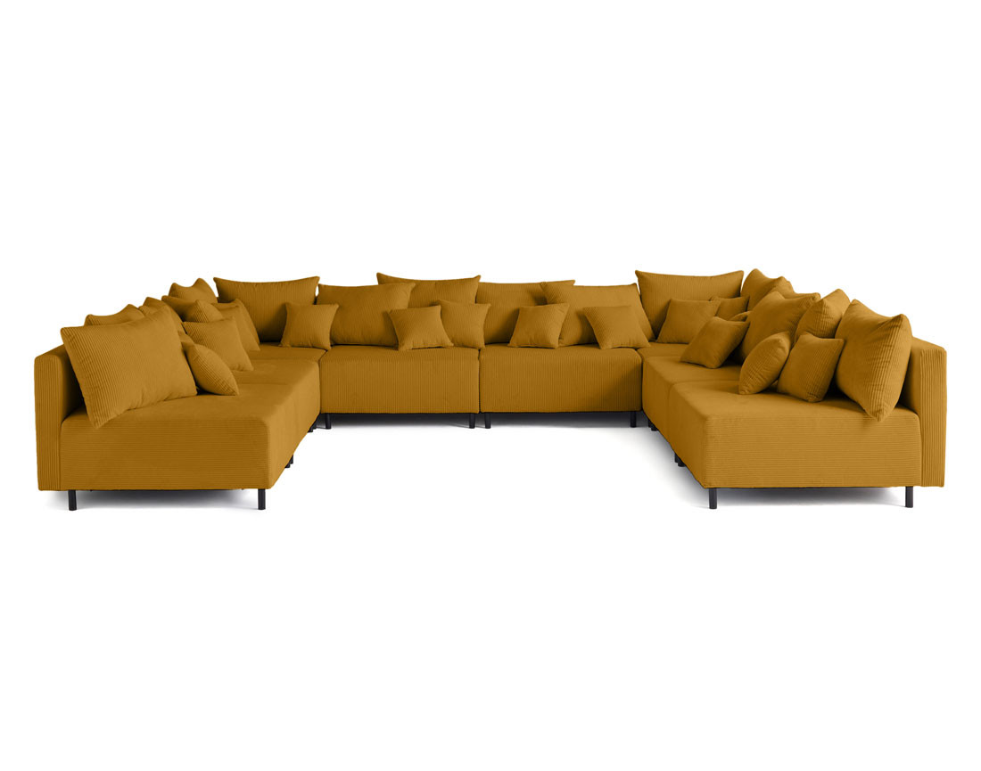 Canapé panoramique modulable 8 places en velours côtelé Edinburg