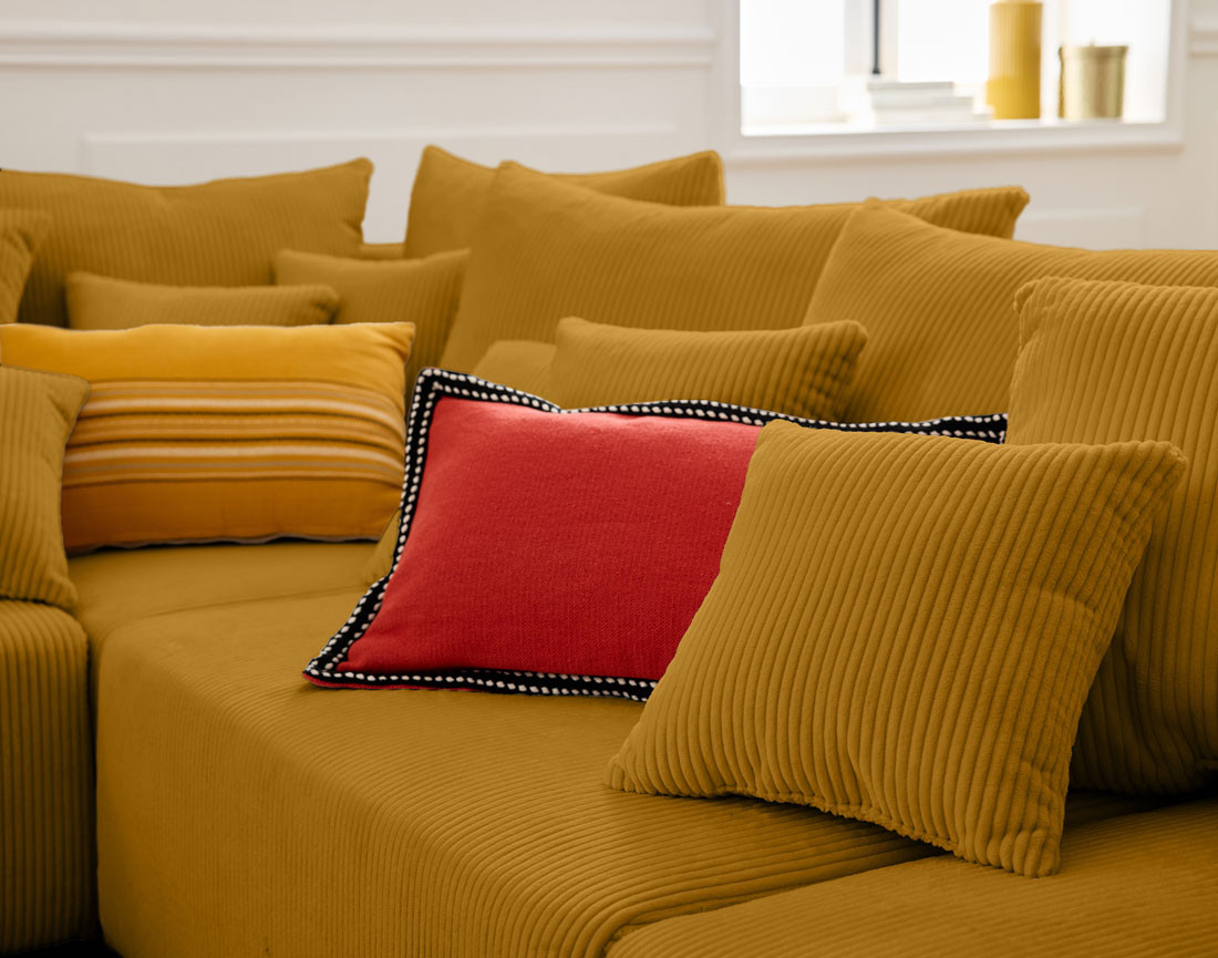 Canapé panoramique modulable 8 places en velours côtelé Edinburg