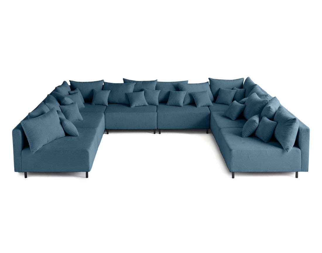 Canapé panoramique modulable 8 places en velours côtelé Edinburg