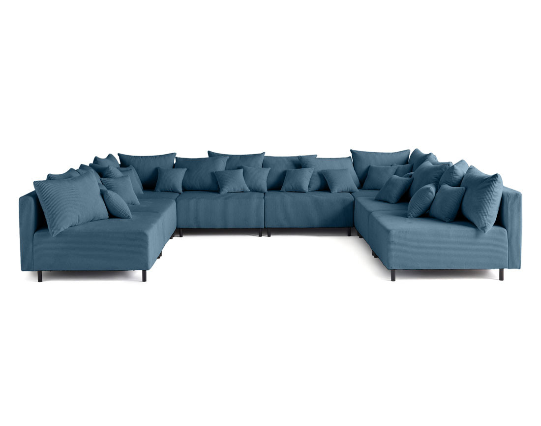 Canapé panoramique modulable 8 places en velours côtelé Edinburg